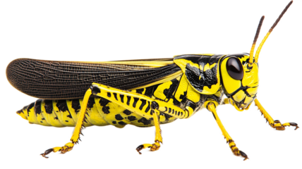 Green locust with long antenna isolated on white background, close-up