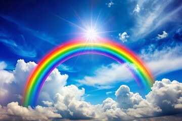 Colorful Rainbow with Fluffy Clouds - Bright Clipart for Kids, Education, and Creative Projects