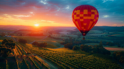 Hot-Air Ballooning Over Lush Vineyards
