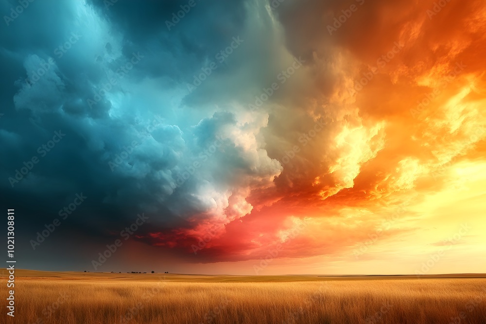 Poster dramatic twilight sky filled with enigmatic cloud patterns shimmering colors and a moody atmosphere