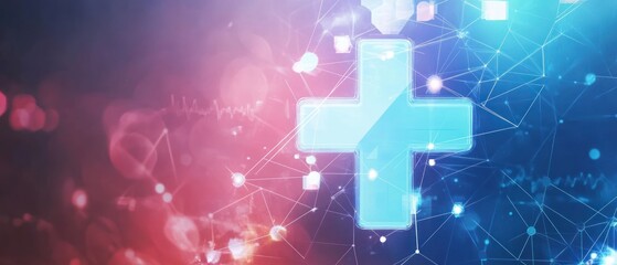 Naklejka premium Digital representation of a medical cross symbolizing healthcare and technology integration.