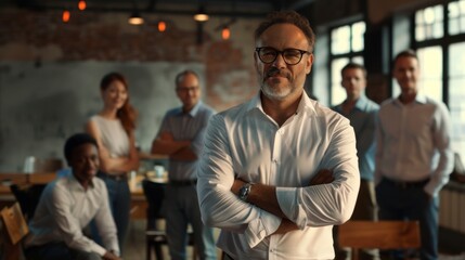 Obraz premium Confident Business Leader with Team in Modern Office