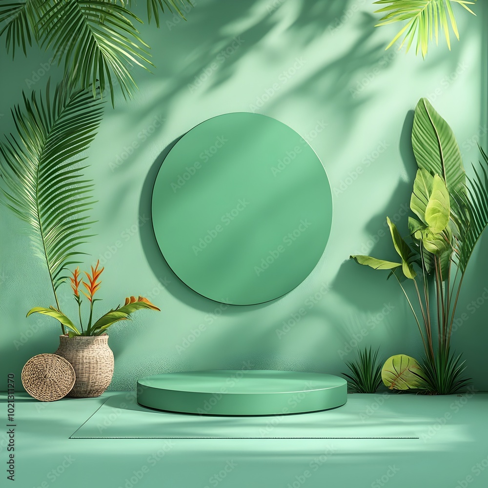Poster elegant 3d studio setting with a celadon green color scheme empty floor and wall a product display p