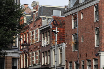 Naklejka premium Amsterdam Prinsenstraat Street View with Festive Stars, Netherlands
