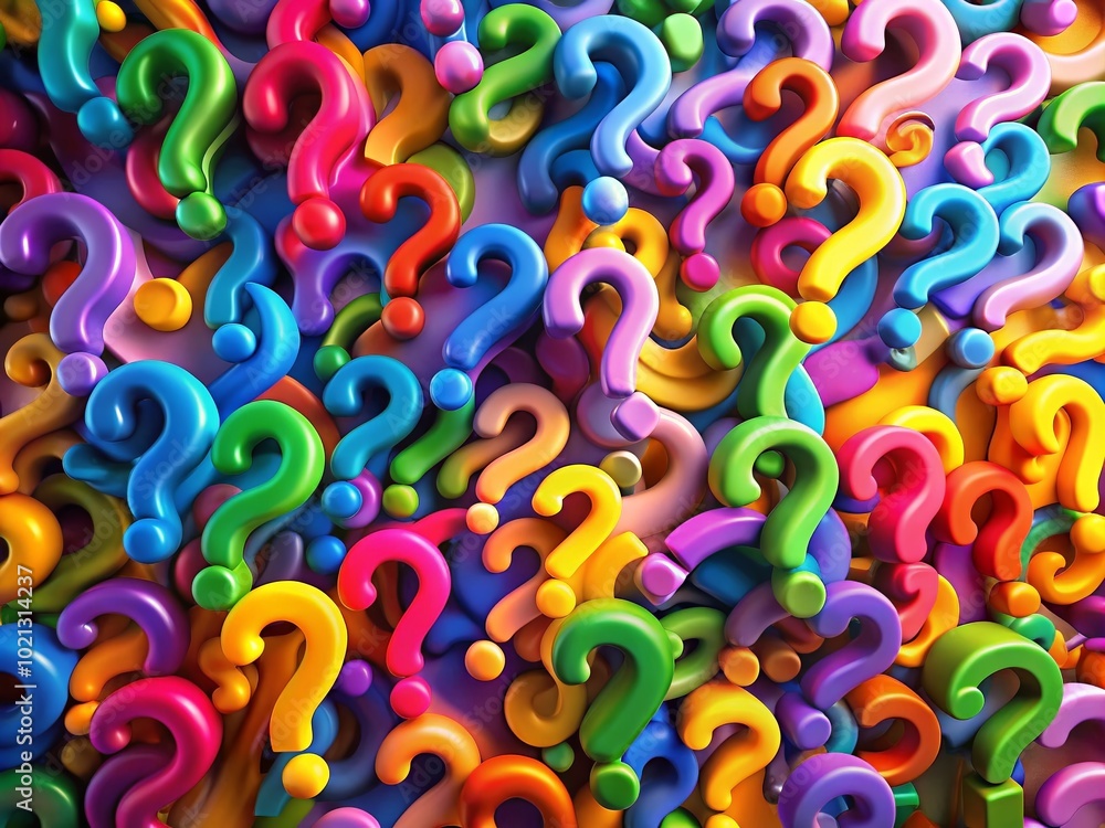 Aufkleber creative close-up of multiple colorful question marks on a vibrant background concept of inquiry and