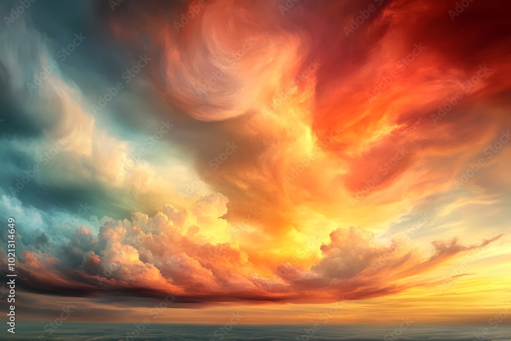 Poster captivating clouds in a picturesque evening sky shifting and transforming in the golden hour illumin