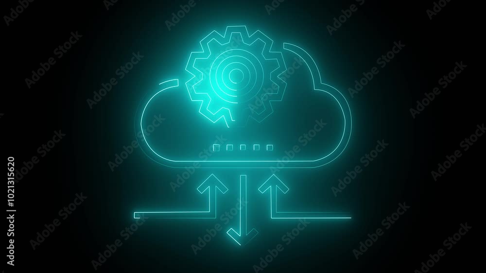Poster cyan neon cloud hosting server icon isolated on black background cloud computing icon moving rack se
