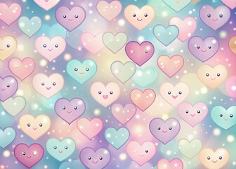 Cute Kawaii Hearts Pattern in Pastel Colors for Adorable and Whimsical Designs and Crafts