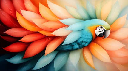 Fototapeta premium Majestic Parrot Feathers Showcased in a Vivid Spectrum of Turquoise Tones with Intricate Plumage Patterns Flowing Elegantly in a Peaceful Ethereal Setting