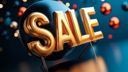 A vibrant display featuring the word "SALE" in bold, golden letters, surrounded by colorful orbs, conveying excitement and promotional offers.