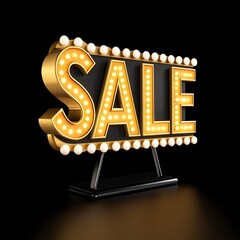 A bright, illuminated "SALE" sign against a dark background, showcasing a promotional offer in a stylish, vintage-inspired design.