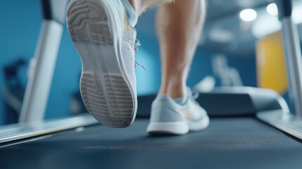 Athlete running on treadmill during fitness workout session