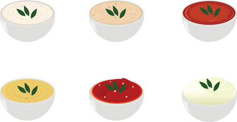 French sauce with the bowl,
The 5 French Mother Sauces-Bechamel, Velouté, Espagnole, Hollandaise, Tomato and Mayonnaise 