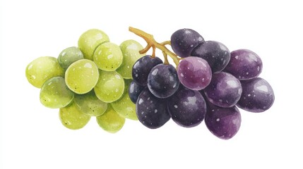 Fresh green and purple grapes displayed side by side, showcasing their vibrant colors and natural texture.