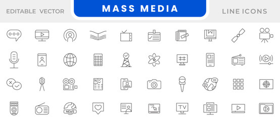 Mass Media line icon set. social normal, user avatar, mass media, net, suggestion, mexican man, overlap, buttons, post stamp, square line icon set. UI thin line icon pack.