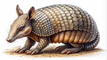 Fototapeta premium Detailed Armadillo Drawing in Naturalistic Style Showcasing Unique Features and Textured Shell