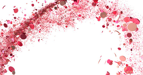 Pink confetti swirls through the air