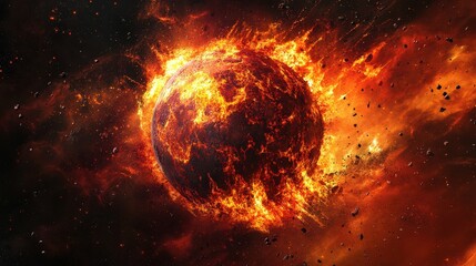 Exploding Planet. Abstract Armageddon Background - Burning Earth Cataclysm