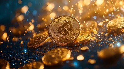 Gold Bitcoin Cryptocurrency Coins with Festive Glitter