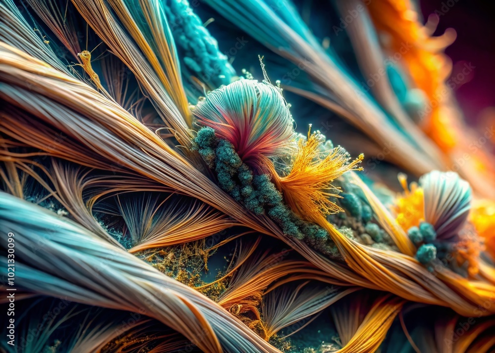 Aufkleber detailed close-up of fibers under microscope showcasing intricate structures and textures
