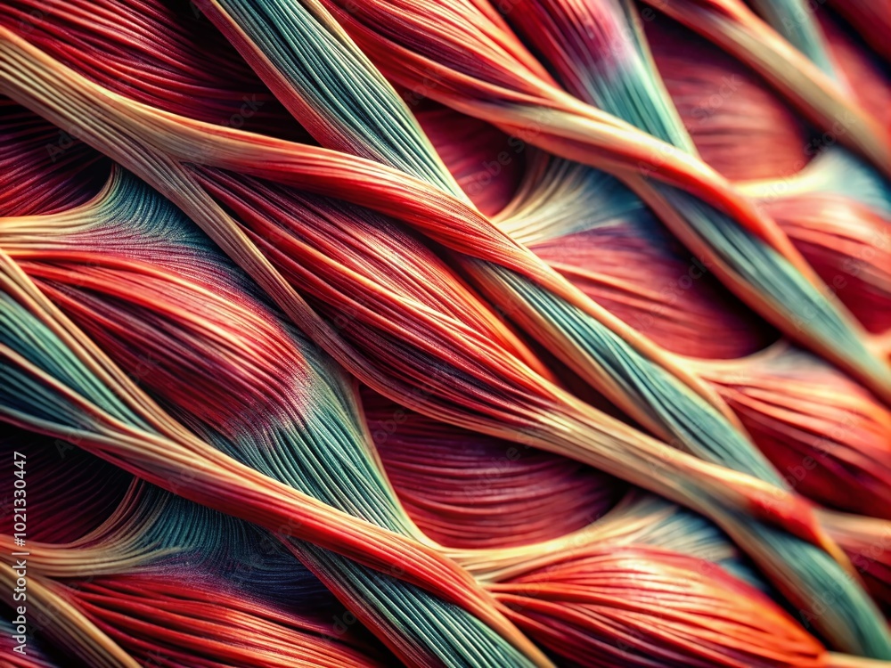 Poster detailed close-up of muscle fibers under microscope showing structure and texture in high resolution