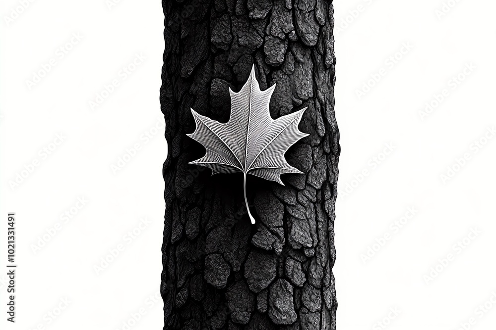 Aufkleber Simple minimalist line art of a single leaf falling from a tree, representing the transcendentalist connection to the natural cycle of life