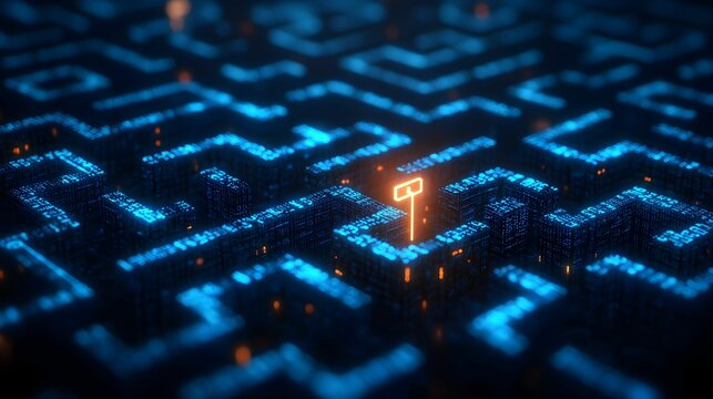 minimalistyczna, labirynt, cyfrowy, binarny kod, klucz, dane, technologia, szyfrowanie, bezpieczeństwo, zagadka, oprogramowanie, cyfrowe, symbolika, cyberprzestrzeń, dane osobowe, kod binarny, futurys