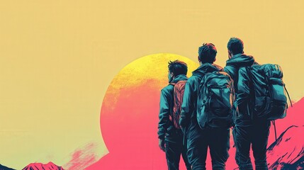 Embracing Youth and Adventure - Minimalist Graphic Poster Design of Friends Traveling Together