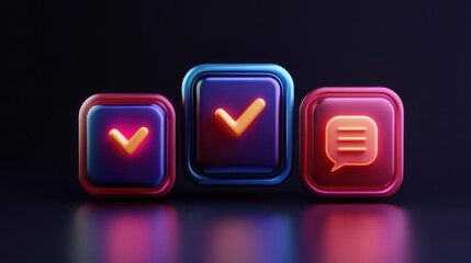 3D notifications on speech bubbles, chat icons, digital communication