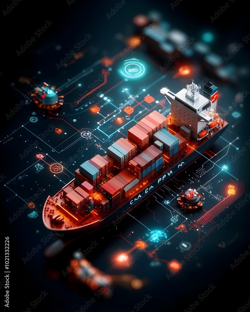 Poster ai driven international logistics ecosystem intuitive data visualization of worldwide trade networks