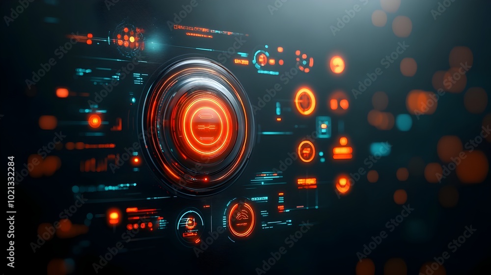 Poster visually stunning futuristic technology background featuring a captivating holographic user interfac