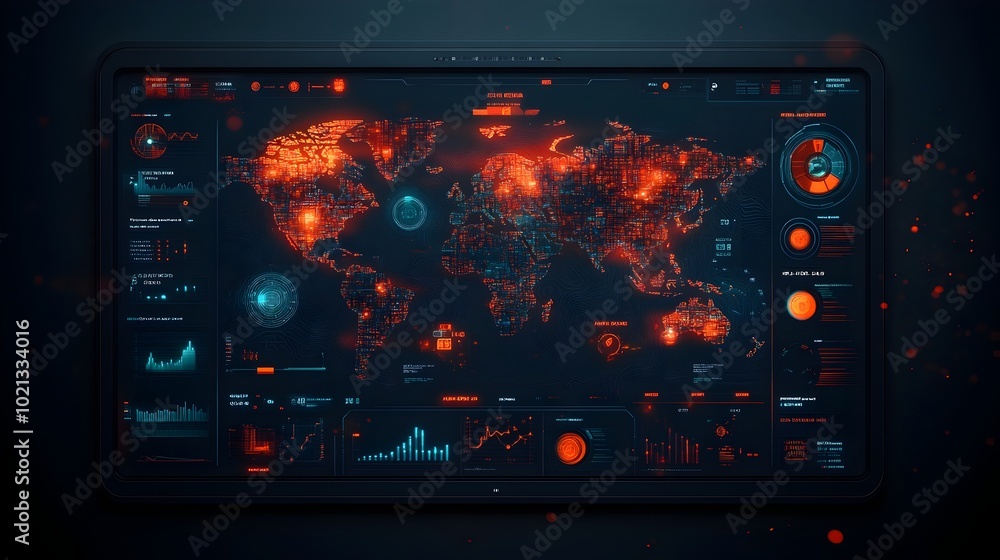 Poster advanced futuristic digital interface for managing global trade flows transportation networks and in