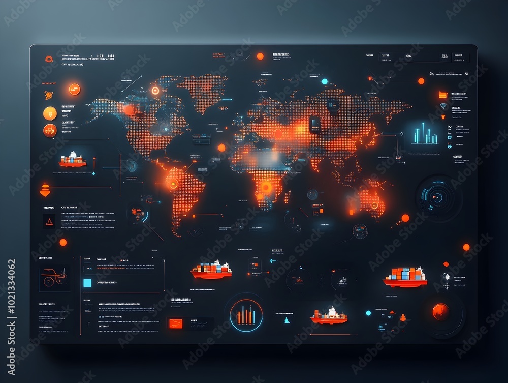 Poster futuristic ai powered dashboard monitoring worldwide logistics and global trade networks in real tim