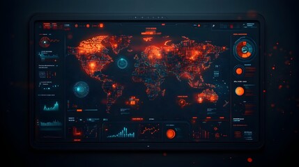 Obraz premium Advanced futuristic digital interface for managing global trade flows transportation networks and international logistics using intelligence driven data visualization and analytics