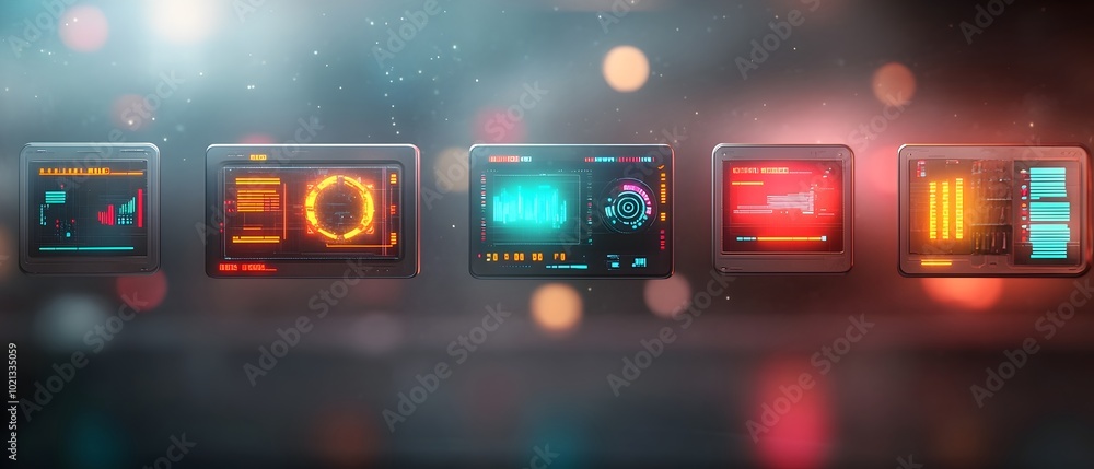 Poster immersive futuristic game environment with dynamic interactive hud state of the art graphical user i