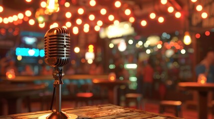 Vintage Microphone on Stage at a Live Music Venue