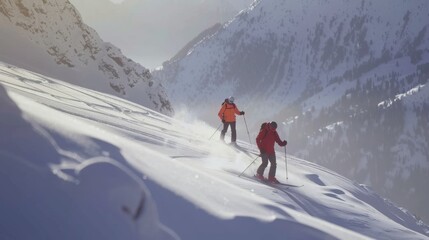 Skiing Down a Snowy Mountain Slope: Winter Sports Adventure