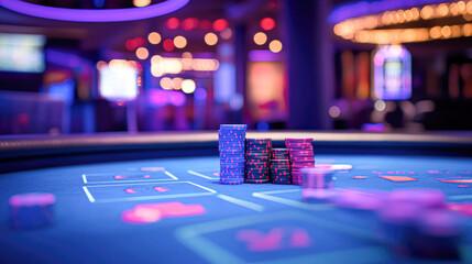 A table with a pile of poker chips on it
