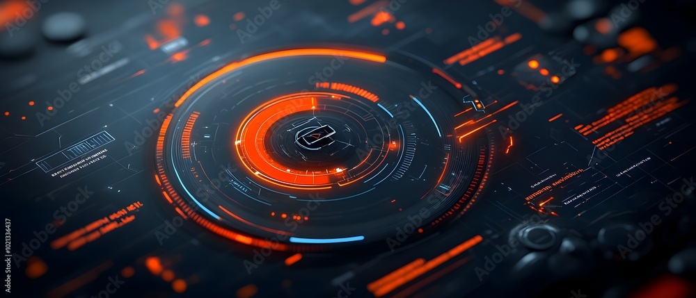 Poster captivating sci fi game environment with a visually striking hud and gui system that embodies cuttin