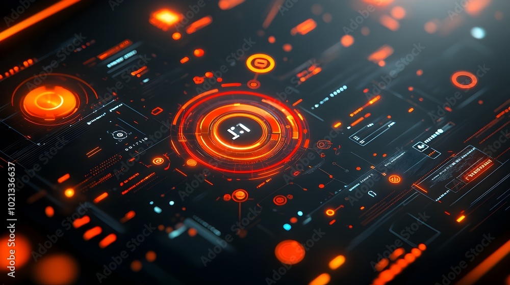 Poster a captivating futuristic game background featuring a breathtaking hud heads up display and gui graph