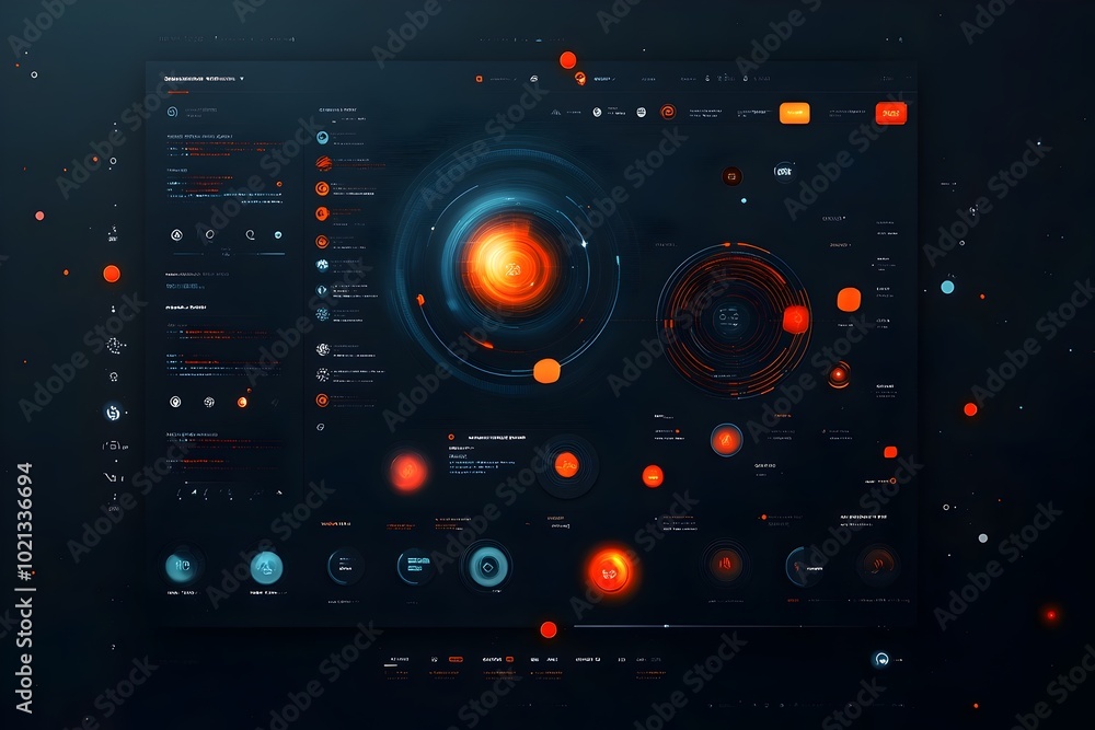 Poster futuristic and minimalist data visualization interface design with geometric shapes holographic elem