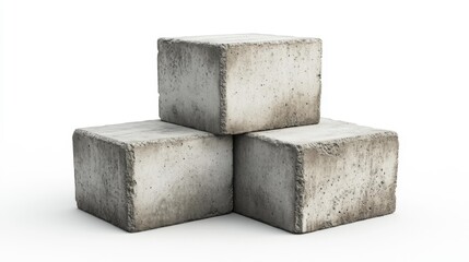 Three stacked concrete blocks isolated on white background solid building materials for construction. Generative AI