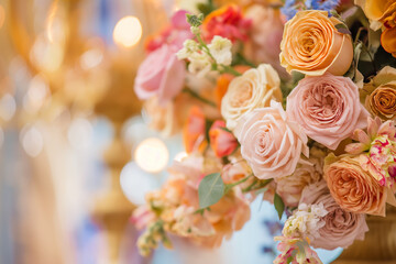 Fototapeta premium Elegant Floral Arrangement with Soft Pastel Roses and Delicate Blooms