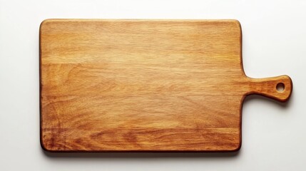 Fototapeta premium Wooden cutting board on a white background high-quality image for kitchen cooking and food preparation themes. Ideal for professional culinary and home design projects.. Generative AI