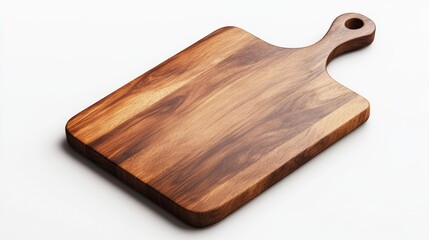 Fototapeta premium Wooden cutting board with handle on a white background. Generative AI