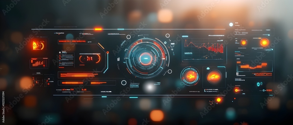 Poster futuristic and minimalist user interface with captivating abstract data visualizations for immersive