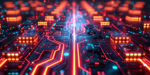 Fototapeta premium Futuristic Circuit Board with Glowing Lights and Complex Technology Patterns