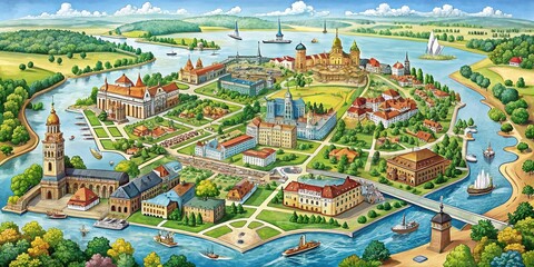 Detailed Map of Potsdam, Germany Highlighting Key Landmarks and Geographic Features for Reference
