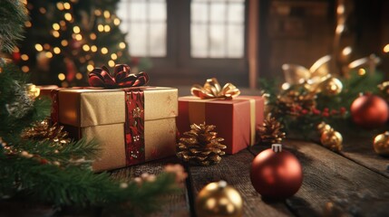 christmas gifts and decorations. 3d render