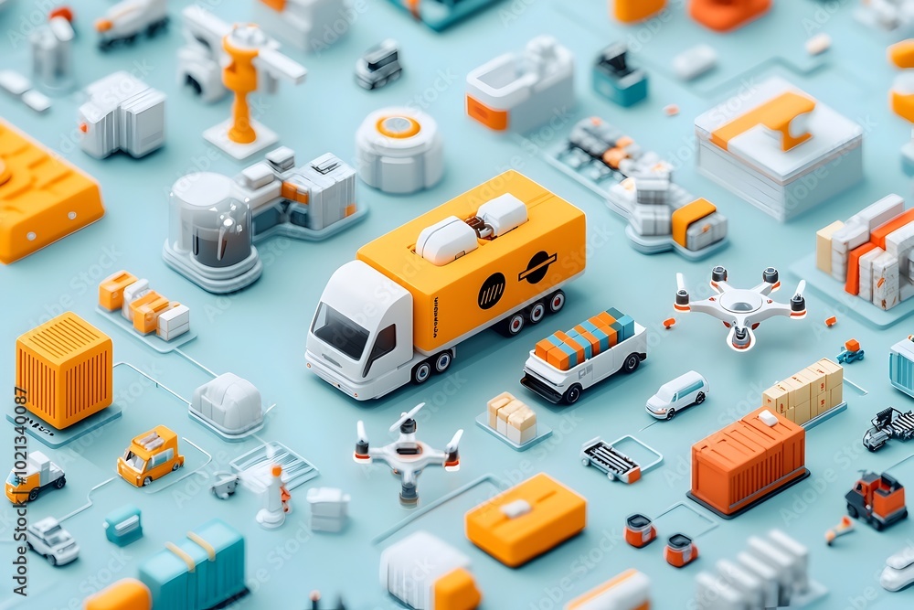 Poster futuristic autonomous logistics hub with seamless goods flow across borders and continents advanced 